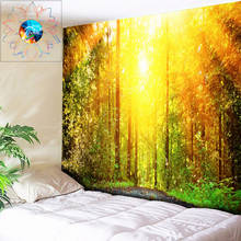 Tapiz de pared de decoración Boho, tapiz psicodélico de bosque y sol, Mandala indio Hippie, tapiz colgante de pared, tela de playa, alfombra 2024 - compra barato