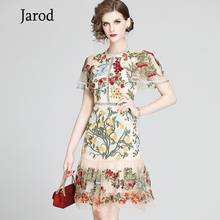 New fashion Gorgeous Flower Embroidery Mesh Hollow Out Slim Ruffles Dress Summer Elegant Butterfly Sleeve O-Neck Party Dress 2024 - buy cheap