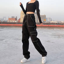 Women Spring Fashion Casual Chic With Pockets Black Long Jeans Trendy Hip Hop Style High Waist Relaxed Fit Denim Straight Pants 2024 - buy cheap