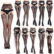 Women Sexy Stockings Garter Belt Stripe Elastic Stockings Black Fishnet Stocking Thigh Sheer Tights Nightclubs Pantyhose 2024 - buy cheap