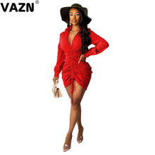 VAZN Autumn Top Sexy Mature Age Untidy Full Sleeve Deep V-Neck Bandage Thin High Waist Asymmetrical Women Mini Dress 2024 - buy cheap