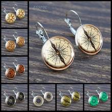 Vintage Compass Art Photo Silver Color Hook Earring Steampunk Compass Glass Cabochon Fashion Travel Souvenir Clip-On Earrings 2024 - buy cheap