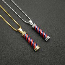 Hip Hop Iced Out Barber Shop Pole Pendant Necklaces Male Gold Color Stainless Steel Chains For Men Jewelry Gift Dropshipping 2024 - buy cheap