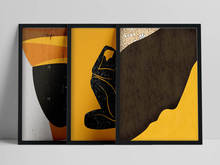 Abstract Ethno Motive Prints, Afro Woman Portrait, Female Figure, Set of 3 Prints, Mustard Yellow Poster, Contempoorary Collagr 2024 - buy cheap