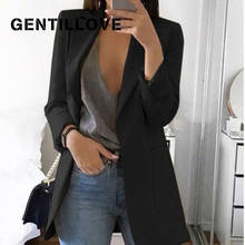Gentillove Women Autumn Solid Color Blazer Female Work Office Pocket Tweed Blazer Oversized Casual Slim Coat Fashion 2021 2024 - buy cheap