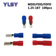 Terminal de crimpado aislado, conector de cable de cableado eléctrico 22-16AWG 100-1.5 mm2, 4,8mm, hembra, macho, FDD/FDFD/MDD1.25-187, 0,5 Uds. 2024 - compra barato