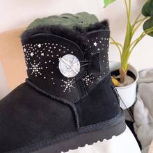 Fashion 100% Natural Fur Women Snow Boots Printed Real Sheepskin Winter Boots Warm Women Ankle Boots Free Shipping 2024 - buy cheap
