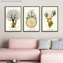 Escandinavo cuadros elk árvore anel arte imagem impressão da lona pintura sala de estar decoração da parede cartaz moderno decoração para casa 3pcs 2024 - compre barato