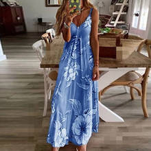 Summer Women Sleeveless V-neck Floral Print Sling Dress Loose Casual Beach Long Vest Dresses Ladies Party Dress Plus Size S-5XL 2024 - buy cheap