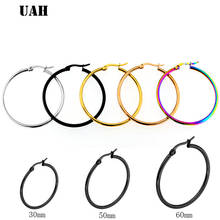 UAH Hot Cheap Wild Exaggerated large Earrings Stainless Titanium Steel Round Buckle Hoop Earrings for Women Jewelry Accessories 2024 - buy cheap