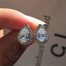 Boho Rose Gold Silver Color Double Earrings Luxury Female Crystal White Zircon Stud Earrings Vintage Wedding Earrings For Women 2024 - buy cheap