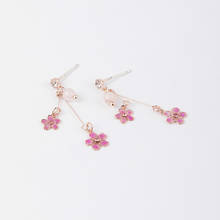 Sweety Female Girl Pink Flower Dangle Earrings Small Sakura Hanging Drop Earrings Long Tassel Bead Earrings Ear Accessories 2024 - buy cheap