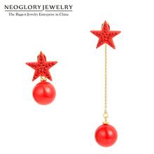 Neoglory-pendientes asimétricos de cristal y Estrella Roja para mujer, joyería de perlas sintéticas y cristal 2024 - compra barato