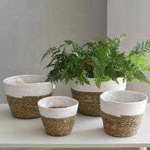 Cesta de palha artesanal nórdica, macramé, para lavanderia, piquenique, armazenamento de brinquedos, vaso de flores, decoração de casa e jardim 2024 - compre barato