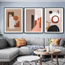 Pintura de tela minimalista geométrica abstrata, estampas nórdicas, posteres, arte de parede, imagens para sala, decoração de casa, sem moldura 2024 - compre barato
