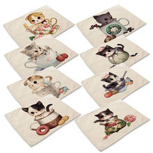 Lovely Cat Pattern Placemat For Dining Table Linen Christmas Table Mat New Year Kitchen Decor Tableware 2024 - buy cheap
