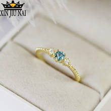 3 cores. É um pequeno mini mar azul 18 k ouro/ouro rosa/branco anel de casamento aquamarine esmeralda anel de diamante anéis para mulher 2024 - compre barato