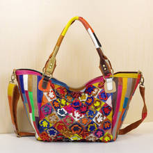 Bolsa de ombro com listras em couro legítimo feminina, bolsa de mão multicolorida para mulheres, cores aleatórias, 573 2024 - compre barato