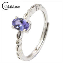 Simple silver tanzanite engagement ring for woman 0.5 ct real natural tanzanite silver ring solid 925 silver tanzanite jewelry 2024 - buy cheap