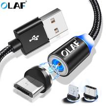 Светодиодный магнитный кабель OLAF для Lightning Micro USB Type-C телефонный кабель для iPhone X XS 7 6 Xiaomi 1 м 2A Быстрая зарядка магнитное зарядное устройство 2024 - купить недорого