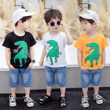 Conjunto de ropa de verano para niños pequeños, camiseta de manga corta de dinosaurio de dibujos animados y pantalones vaqueros, traje informal, 2 uds. 2024 - compra barato