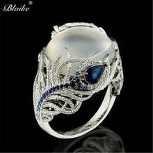 Anel de penas blaike para mulheres, anel de prata com inposição em zircônia azul, branco, opala, fogo, joia para festa de casamento 2024 - compre barato