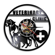 Veterinarios Climic Arte de la pared Decoración perro gato Animal 3D relojes reloj de pared de diseño moderno vinilo Vintage Reloj de pared 2024 - compra barato