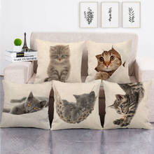 Fundas de almohada de lino/algodón para decoración del hogar, 45cm x 45cm, encantador, para bebés y gatos 2024 - compra barato