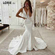 LORIE 2021 Sexy Deep V-Neck Mermaid Wedding Dresses For Bridal Gowns Modern Satin Lace Appliqued Sleeveless Gowns Court Train 2024 - buy cheap