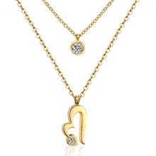 Luxukisskids-colar de aço inoxidável, dourado e aço, corrente dupla, pingente de coração, com cristal cz, feminino 2024 - compre barato