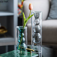 Цветная прозрачная стеклянная ваза, настольное украшение, контейнер для цветочной композиции, двухслойная стеклянная ваза для цветов, Гидропонные вазы 2024 - купить недорого