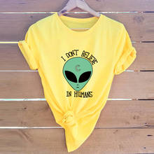 De historieta divertido Alien de las mujeres 100% algodón camiseta pantalón corto Casual manga larga Camiseta básica camisa mujeres gráfico camisetas damas de camisetas 2024 - compra barato