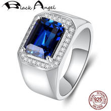 S925 prata verde azul anel de pedra preciosa anel de noivado casamento masculino anel de esmeralda de safira do vintage preto 2024 - compre barato