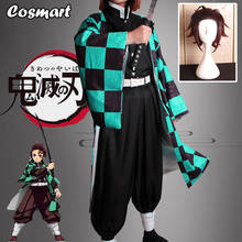 Anime!Demon Slayer Kimetsu no Yaiba Kamado Tanjirou Combat Gear Cosplay Costume Kimono Uniform Halloween Suit For Women Men 2024 - buy cheap