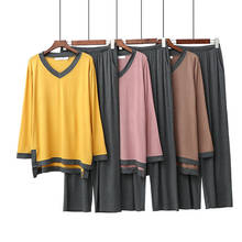 Pijamas femininos para primavera e outono, vestuário casual 2 peças, gola v fina, manga longa 2024 - compre barato