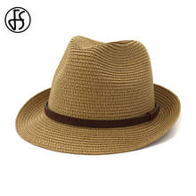 FS Casual Unisex Summer Beach Panama Hats Trendy Trilby Fedora Sun Straw Hat With Belt Women Men Breathable Gangster Cap 2020 2024 - buy cheap