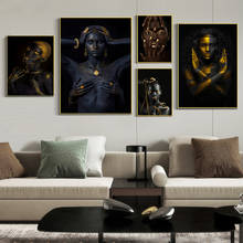 Pintura de arte em tela dourada, arte impressa de gestos para mulheres, africanas, pele preta, sala de estar, mural, pôster de decoração para casa 2024 - compre barato