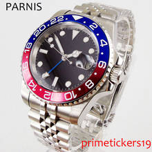 PARNIS-Reloj de pulsera para hombre, cronógrafo con esfera estéril negra, azul, roja, cerámica, bisel, fecha, cristal de zafiro, GMT, movimiento automático, PA1079, 40mm 2024 - compra barato