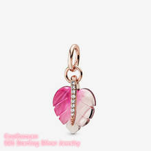 Colgante de hoja de cristal de Murano rosa para fabricación de joyas, cuentas de plata esterlina 100% 925, compatible con pulseras Pandora originales 2024 - compra barato