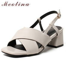 Meotina Women Sandals High Heel Shoes Square Toe Thick Heels Buckle Strap Ladies Footwear Female Sandals Summer Black Size 43 2024 - buy cheap