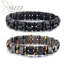 SIZZZ-pulsera de cuentas con forma de ojo de tigre de piedra negra para hombre, brazaletes, productos nuevos 2024 - compra barato