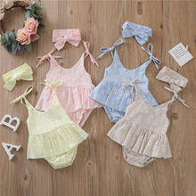 0-24M Summer Flower Newborn Infant Baby Girls Lace-Up Sling Romper Jumpsuit Dress Headband Sleeveless Casual Clothes Costumes 2024 - buy cheap