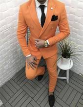 Costume Homme Orange Double Breasted Groomsmen Peak Lapel Groom Tuxedos Men Suits Wedding Prom Best Man Blazer ( Jacket+Pants) 2024 - buy cheap