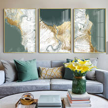 Lienzo abstracto moderno para decoración del hogar, carteles de moda con paisaje verde y dorado, imágenes de pared para sala de estar, Cuadro elegante 2024 - compra barato