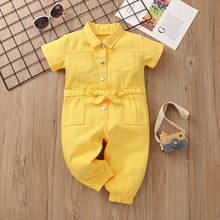 Toddler Baby Girl Jumpsuit Romper Button Pink Pocket Casual Work Clothes One Piece Standing Collar Pocket Short Sleeve Clothes 2024 - buy cheap