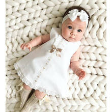 2020 Baby Summer Clothing Dress 0-24M Infant Newborn Baby Girl Lace Dress Sleeveless Bowknot White Princess Dresses Headband 2024 - buy cheap