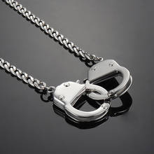 stainless steel Handcuffs necklace mens Steel color chains Handcuffs pendants statement fashion jewelry on the neck Hip hop 2024 - buy cheap