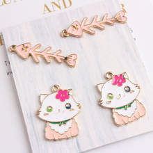 10pcs/pack Lovely Animal Cat Fish Pink Enaml ChamrsAlloy Floating Pendant fit Bracelet  Jewelry Accessories 2024 - buy cheap
