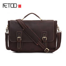 Aetoo bolsa de couro para computador, bolsa com camada superior de couro, bolsa de ombro masculina, bolsa carteiro retrô 2024 - compre barato