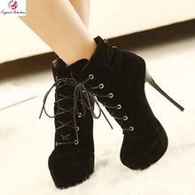 Original Intention New Black Chic Ankle Boots Woman Platform Thin High Heels Cross-tied Fashion Short Boots Female Plus Size 2024 - buy cheap